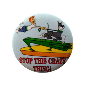 Jetsons Stop This Crazy Thing Astro Dog Pinback Button Badge 1990 Licensed Pin